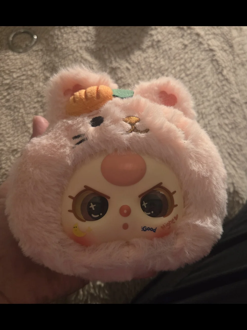 Pink Plush Bunny-Faced Kids Squishy Toy with Carrot Accent